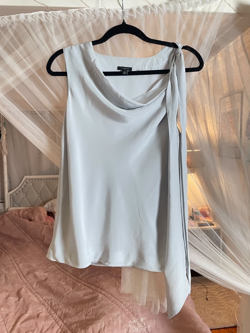 Ann Taylor Light Blue Silk Cowl-Neck Tie-Shoulder Camisole